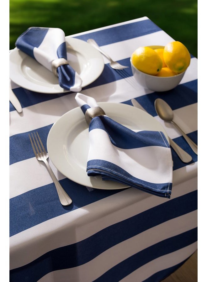 DII Cabana Stripe Outdoor Tabletop Collection, Stain/Wrinkle Resistant & Waterproof, 60x120 Rectangle Tablecloth, Nautical Blue - Image 3