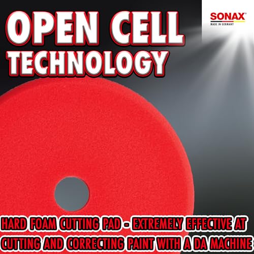 SONAX Red Dual Action Hard Cutting Pad | Made for Heavy Cut Polishing | Removes Scratches, Oxidation & Weathered Paint | Open-Cell Design for Cool Operation | Hook & Loop Backing | 493400 | 5.5 Inch - Image 5