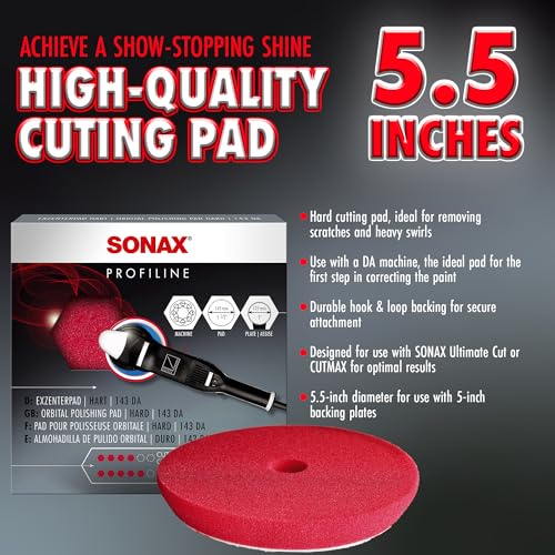 SONAX Red Dual Action Hard Cutting Pad | Made for Heavy Cut Polishing | Removes Scratches, Oxidation & Weathered Paint | Open-Cell Design for Cool Operation | Hook & Loop Backing | 493400 | 5.5 Inch - Image 2