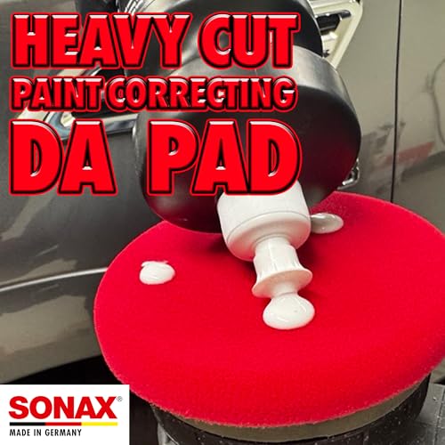 SONAX Red Dual Action Hard Cutting Pad | Made for Heavy Cut Polishing | Removes Scratches, Oxidation & Weathered Paint | Open-Cell Design for Cool Operation | Hook & Loop Backing | 493400 | 5.5 Inch - Image 3