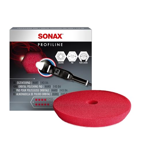 SONAX Red Dual Action Hard Cutting Pad | Made for Heavy Cut Polishing | Removes Scratches, Oxidation & Weathered Paint | Open-Cell Design for Cool Operation | Hook & Loop Backing | 493400 | 5.5 Inch - Image 1