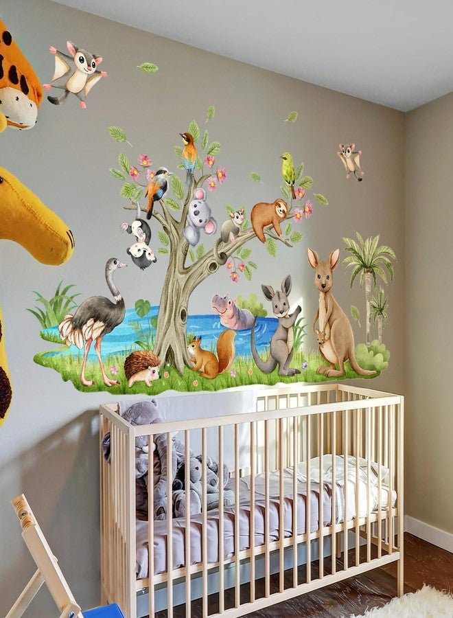 Mirabuy Forest Animals Wall Decals, Nursery Wall Sticker Set with Tree and Wildlife for Kids Bedroom Nursery, 64x36 inches - Image 1