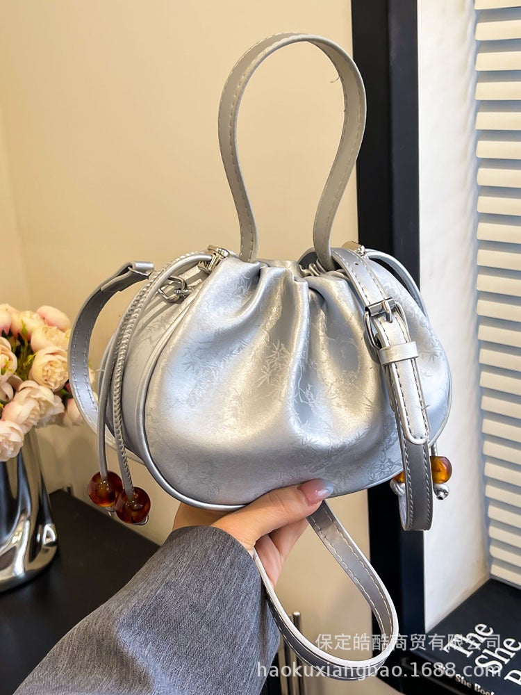 Popular Embroidered Bag 2024 Trendy Fashionable One-Shoulder Simple Cross-Body Casual Commuter Bucket Bag - Image 4