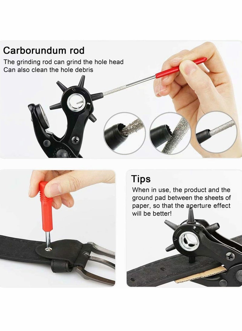 Leather Hole Punch Set Upgraded Version Set for Belts Watch Bands Dog Collars Shoes Fabric DIY or Craft Projects Super Heavy Duty Rotary Puncher Multi Hole Sizes Maker Tool - Image 2