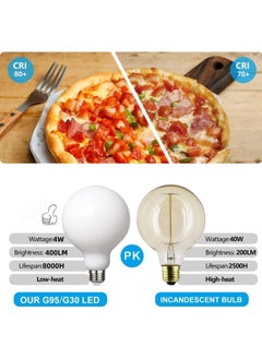 HUA QIANG WANG G95 Frosted E27 LED Edison Globe Light Bulbs 40W Equivalent,2700K Warm White,400Lm,Milky Glass Decorative Bulbs,4W LED Filament Bulbs,Non-Dimmable,Pack of 6  - Image 3