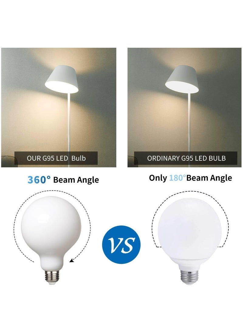 HUA QIANG WANG - G95 Frosted E27 LED Edison Globe Light Bulbs 40W Equivalent,2700K Warm White,400Lm,Milky Glass Decorative Bulbs,4W LED Filament Bulbs,Non-Dimmable,Pack of 6 - Image 1