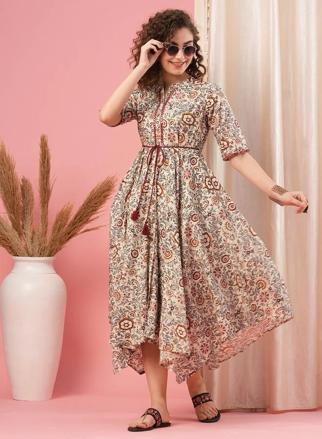 Globus Floral Print High-Low Midi Dress
