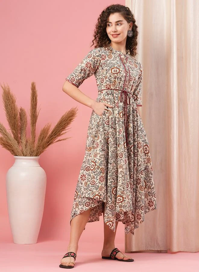Globus Floral Print High-Low Midi Dress