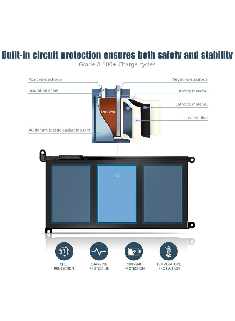 Max Power WDX0R Battery for Dell Inspiron 13 15 5000 7000 Series 5570 7579 7570 7378 5567 7573 5565 5379 5378 Latitude 3490 3590 3340 3400 3390 3500 3190 5468 5568 P69G 3CRH3 Dell 42WH WDXOR 11.4v Battery - Image 3