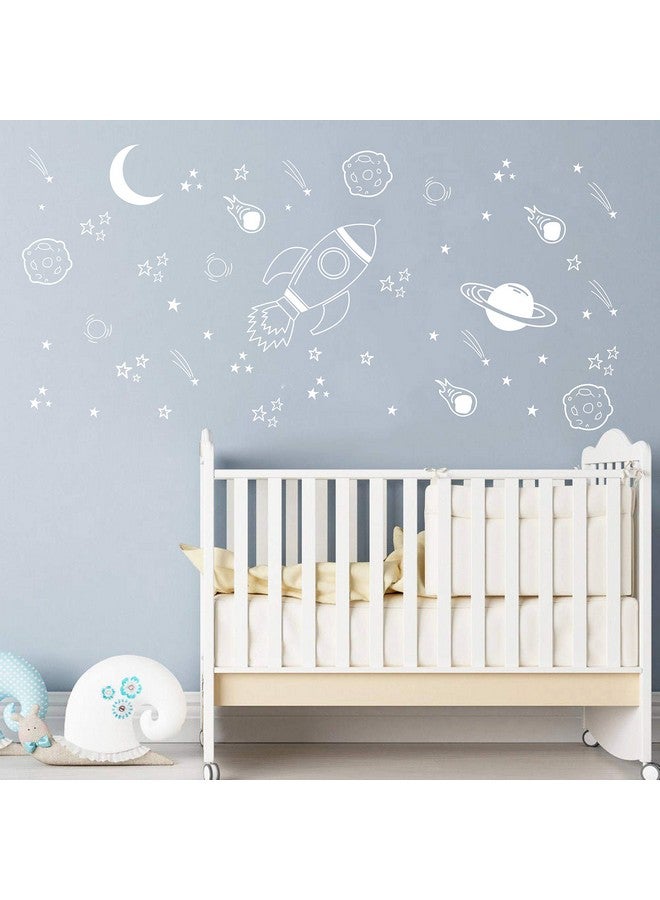 Dycica Space Wall Decal for Nursery, Outer Space Decor, Rocket Ship, Boy Room Decor, Planets for Baby Boys Nursery A37 (White) - Image 3