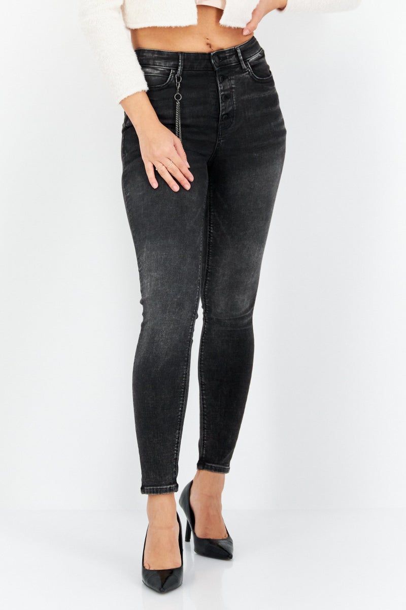 GUESS Women Skinny Fit Stretchable Denim Jeans, Black - Image 1