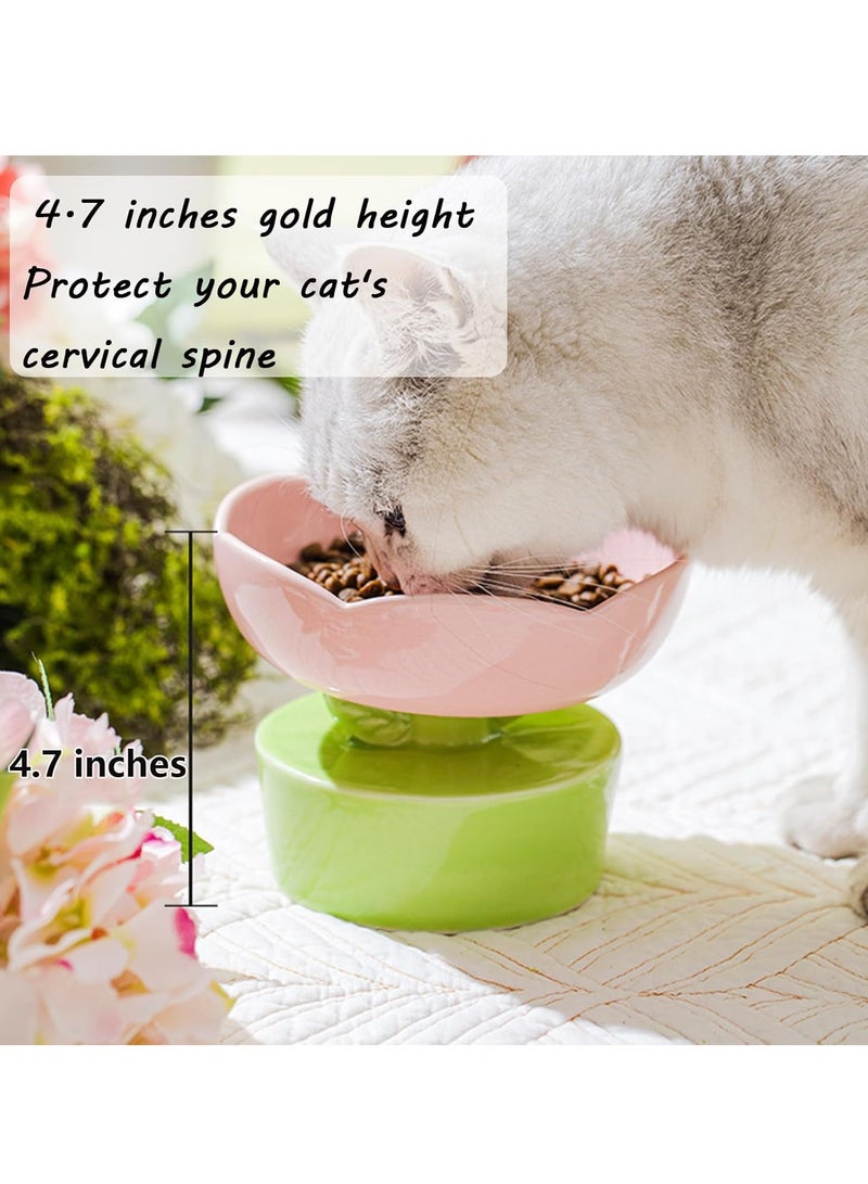 Ceramic Elevated Cat Bowl, Wide Shallow Cat Food Tray for Food and Water, Anti-Vomiting, Protect Pet's Spine, Suitable Height for Cats, Cute Indoor Cat Bowl (Yellow) - Image 4