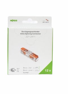 Wago Inline splicing connector with levers for all conductor types max 4 mm 2-conductor; transparent housing; Transparent cover; Surrounding air temperature: max 85°C (T85); 4,00 mm²; transparent  - Image 1