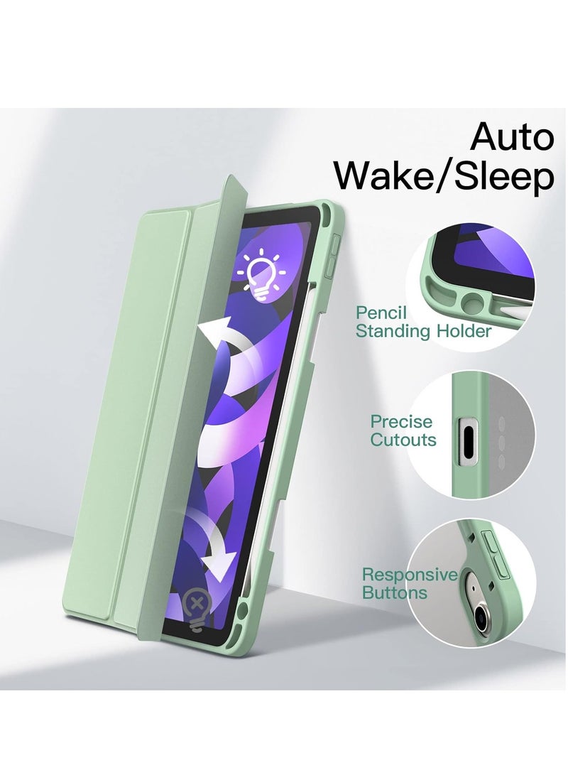 MIGOFAST iPad Air 11-Inch M3/M2 (2025/2024), iPad Air 5/4 (2022/2020 5th/4th) with Pencil Holder, Clear Transparent Back Slim Stand Shockproof Tablet Cover, Auto Wake/Sleep Light Green - Image 4