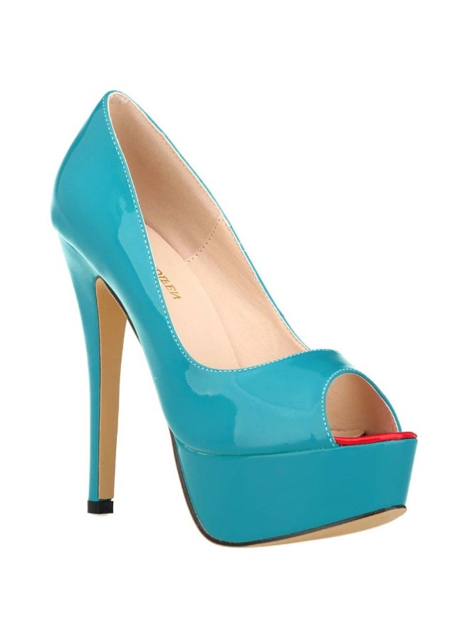 Loquat Waterproof platform peep-toe bridal stiletto heel shoes 14cm turquoise - Image 1