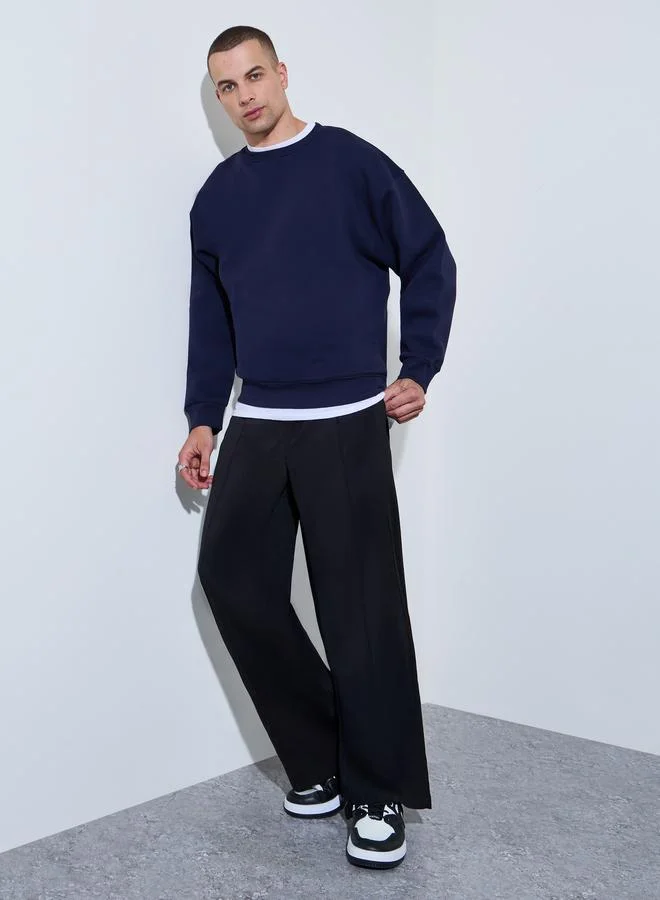 تايك تو Black Solid Wide Leg Trousers