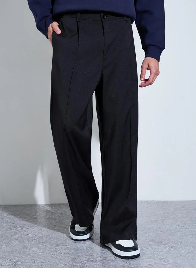 تايك تو Black Solid Wide Leg Trousers