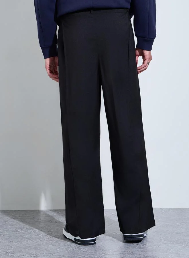Take Two  Black Solid Wide Leg Trousers for Men | Best Price UAE
