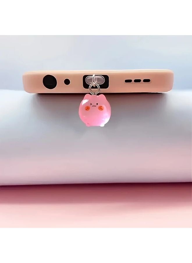 Pink Glowing Cat Resin Dust Plug Pendant For Android Phone DIY Decorative Hole Cover - Image 1