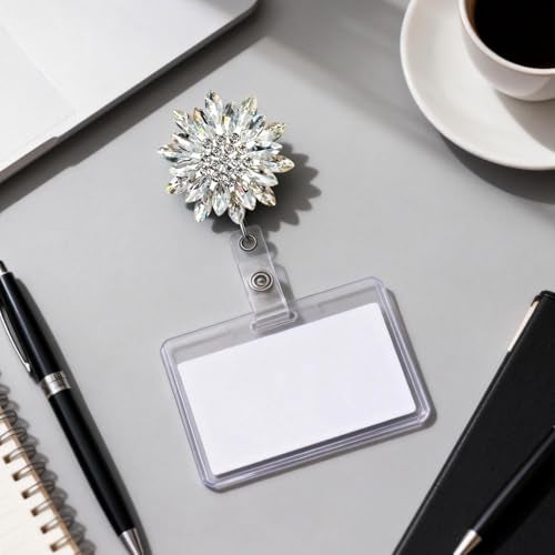 Ascrafter Luxury Retractable Badge Holder, Bling Badge Reel, Sparkling Crystal Name Badge Clip for Women - Image 3