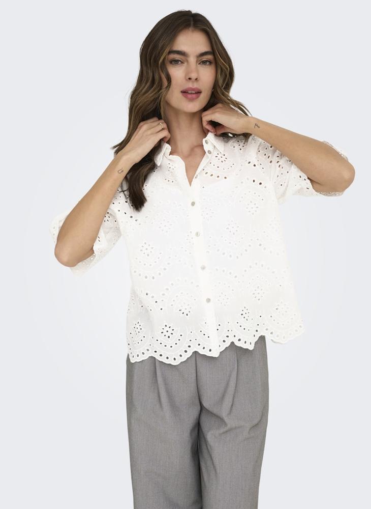 ONLY Scallop Hem Eyelet Detail Top  - Image 3