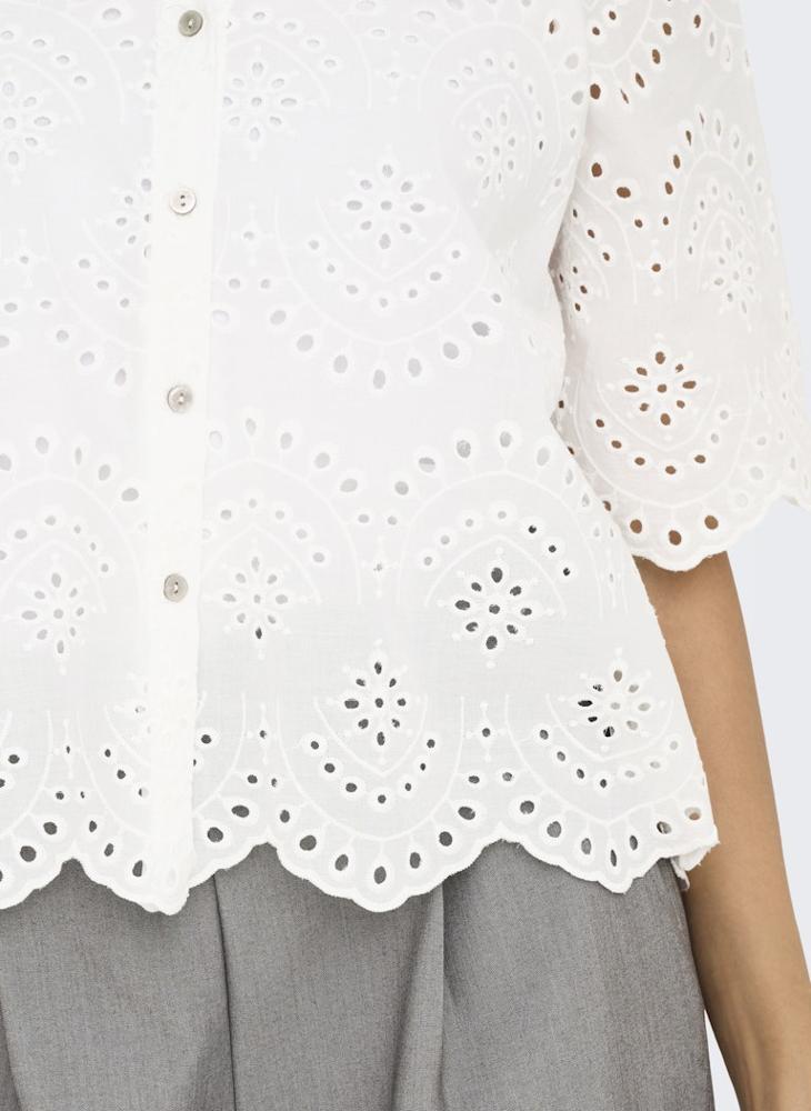 ONLY Scallop Hem Eyelet Detail Top  - Image 4