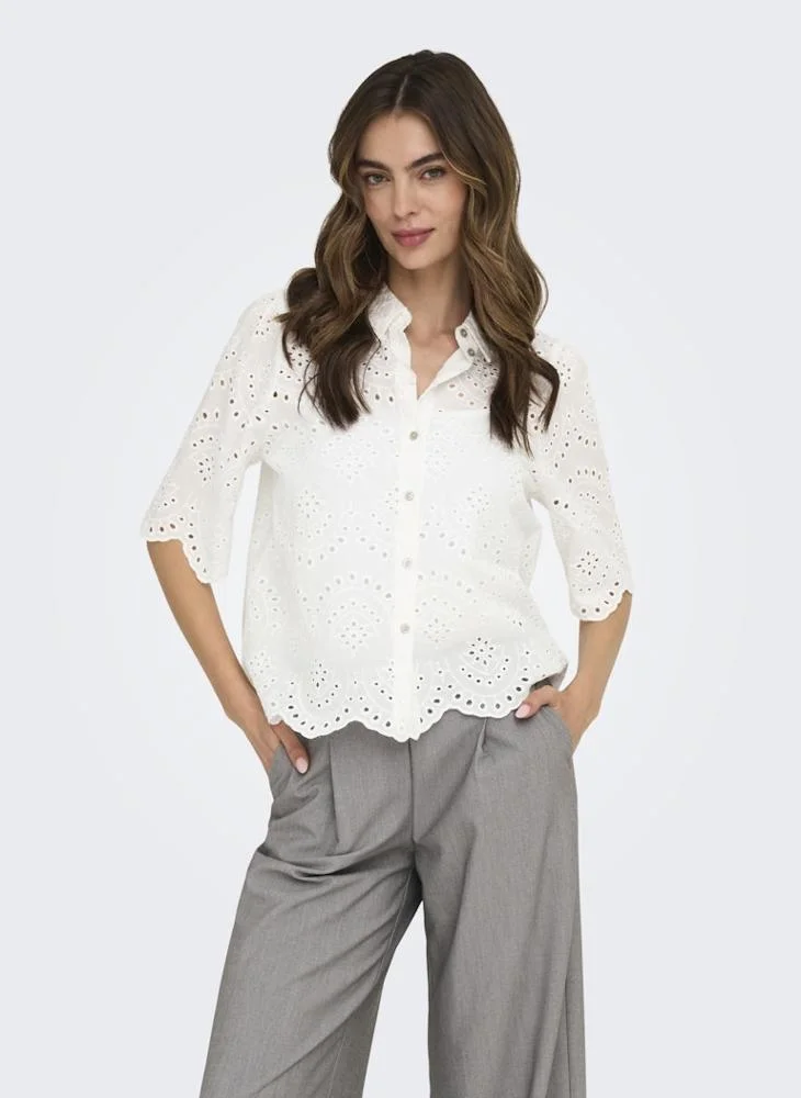 اونلي Scallop Hem Eyelet Detail Top