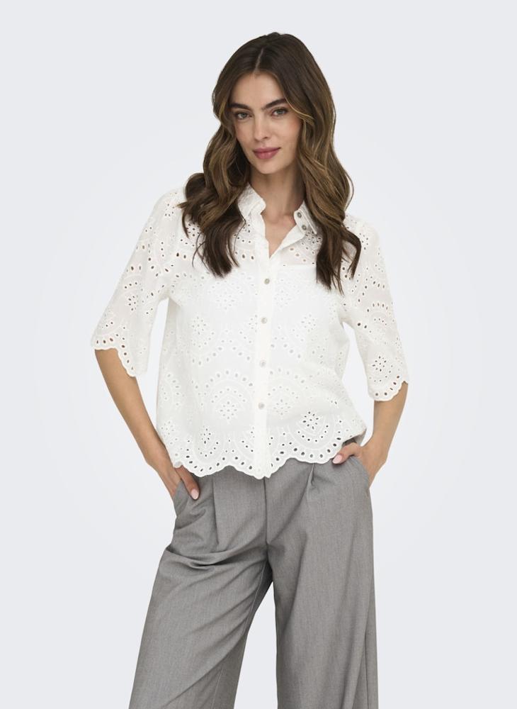 ONLY Scallop Hem Eyelet Detail Top  - Image 1