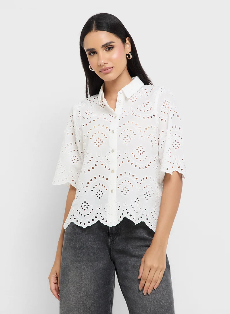 ONLY Scallop Hem Eyelet Detail Top