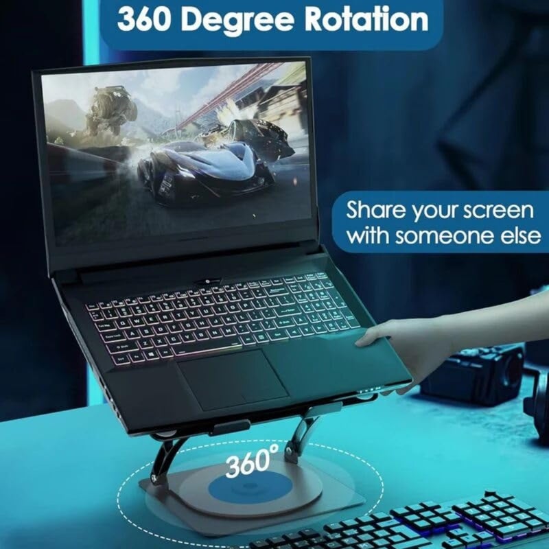 Adjustable Laptop Stand with Cooling Fan 360 Rotating Base, Foldable, Height Adjustable, Anti-Slip Silicone Pads, 8kg Load Capacity - Image 3