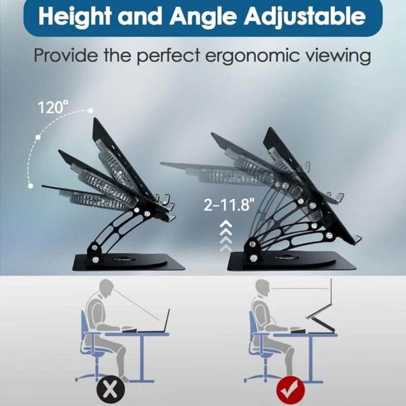 Adjustable Laptop Stand with Cooling Fan 360 Rotating Base, Foldable, Height Adjustable, Anti-Slip Silicone Pads, 8kg Load Capacity - Image 4