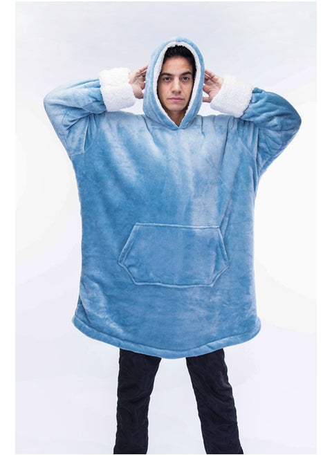 Mintra Oversized Microfiber Large Size Wearable Blanket With Sherpa Blue