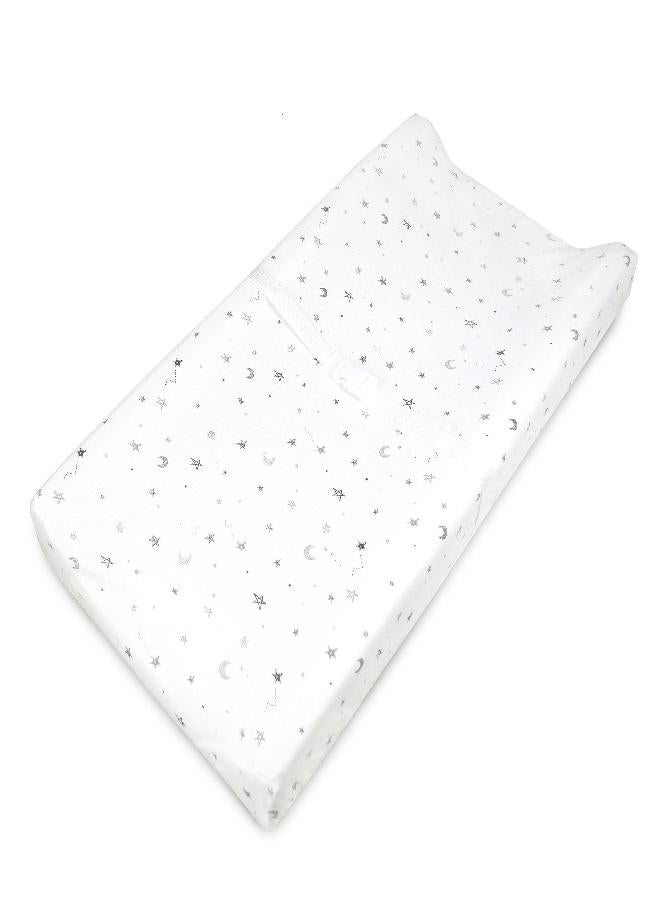 American Baby Company Printed 100% Cotton Knit Fitted Contoured Changing Table Pad Cover - Compatible with Mika Micky Bassinet, Gray Stars and Moons, for Boys and Girls - Image 1