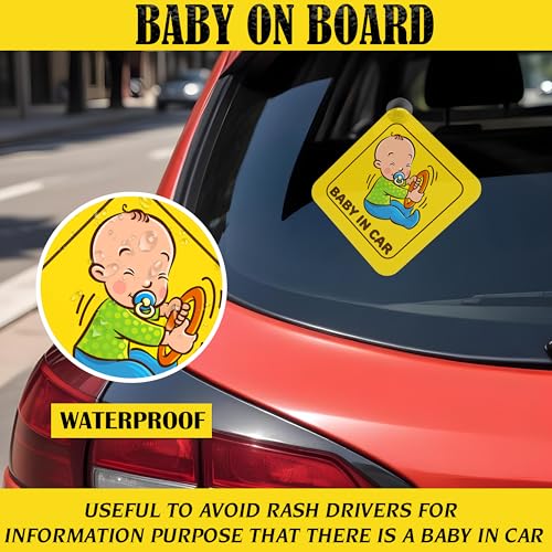 Goelite Baby On Board Kids Safety Warning Window Sign Sticker for Car with Suction Cup - Image 4