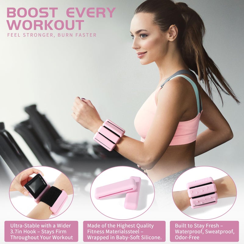 Spectent Ankle & Wrist Weights for Women â€“ Adjustable Silicone Wrist & Ankle Weights, Wearable Arm/Leg Set for Pilates, Yoga, Walking & Strength Training (1lbs Pair Pink) - Image 4