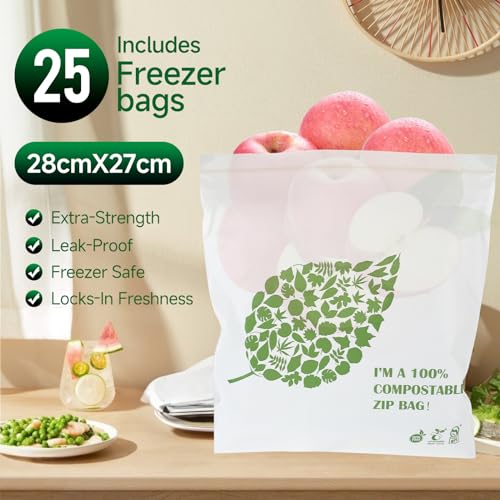 RENEWPOK Compostable Gallon Size Food Storage Bags Freezer and Leak Proof, (25 Eco Zip) Seal well for Fruit,Food and Vegetable Plant-Based BPA-free (25) - Image 3