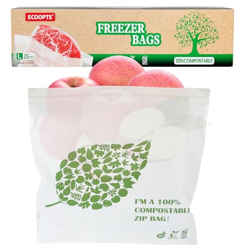 RENEWPOK Compostable Gallon Size Food Storage Bags Freezer and Leak Proof, (25 Eco Zip) Seal well for Fruit,Food and Vegetable Plant-Based BPA-free (25) - Image 1