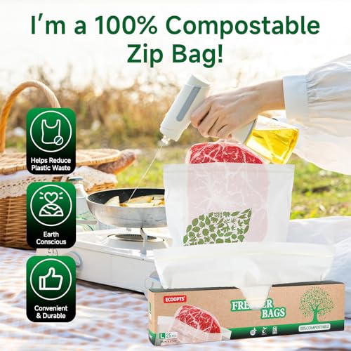 RENEWPOK Compostable Gallon Size Food Storage Bags Freezer and Leak Proof, (25 Eco Zip) Seal well for Fruit,Food and Vegetable Plant-Based BPA-free (25) - Image 4