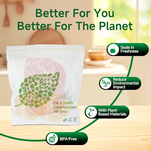 RENEWPOK Compostable Gallon Size Food Storage Bags Freezer and Leak Proof, (25 Eco Zip) Seal well for Fruit,Food and Vegetable Plant-Based BPA-free (25) - Image 5