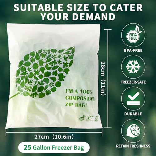 RENEWPOK Compostable Gallon Size Food Storage Bags Freezer and Leak Proof, (25 Eco Zip) Seal well for Fruit,Food and Vegetable Plant-Based BPA-free (25) - Image 2