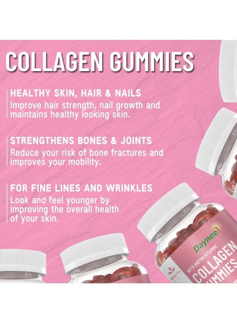 Daynee - Hydrolyzed Collagen Peptides, Collagen Gummies With Biotin Vitamin C And Zinc, Collagen Boosting Halal Vegan Multivitamin Gummies, Hair Skin And Nail Support Whitening Gummies - Image 1