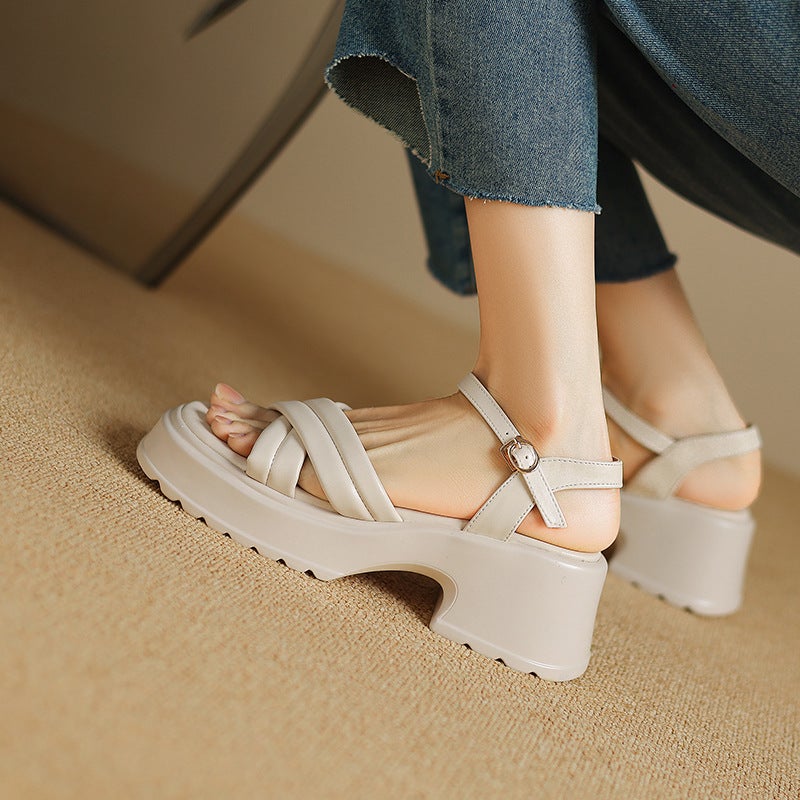 2024 Summer Thick Sole High Heel Women'S Shoes 33-43 Plus Size Open Toe Breathable Buckle Sandals - Image 3