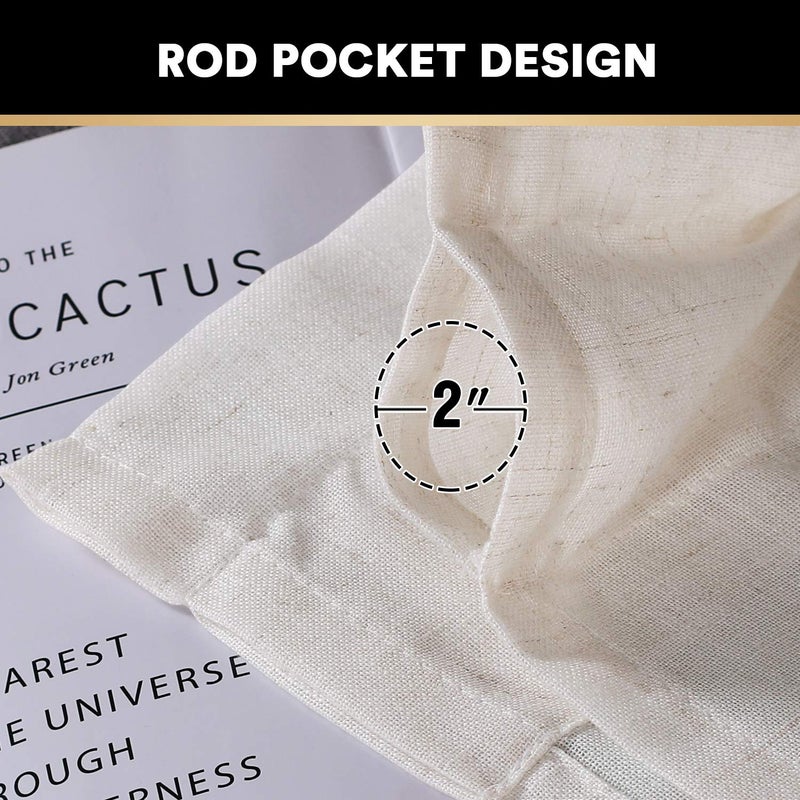 PrinceDeco Rod Pocket 63 inches Long Light Filtering Drapes for Bedroom/Kids Room Modern Farmhouse Coastal Decor Thick Linen Burlap Vertical Drapes  Natural  2 Panels - Image 4