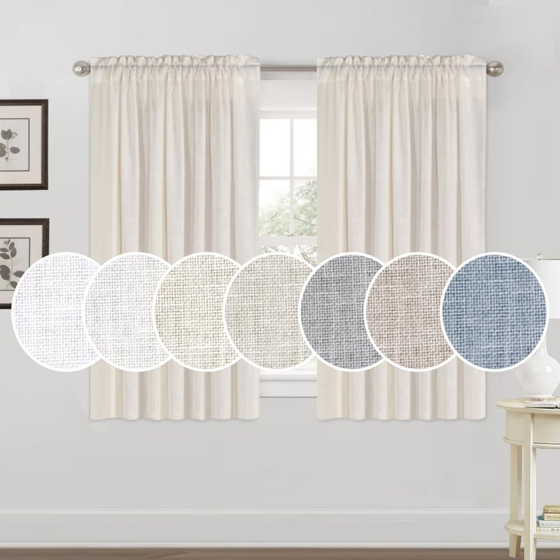 PrinceDeco Rod Pocket 63 inches Long Light Filtering Drapes for Bedroom/Kids Room Modern Farmhouse Coastal Decor Thick Linen Burlap Vertical Drapes  Natural  2 Panels - Image 1
