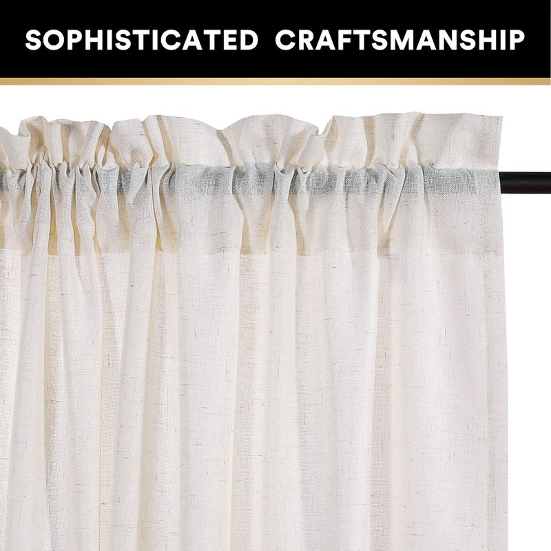 PrinceDeco Rod Pocket 63 inches Long Light Filtering Drapes for Bedroom/Kids Room Modern Farmhouse Coastal Decor Thick Linen Burlap Vertical Drapes  Natural  2 Panels - Image 3