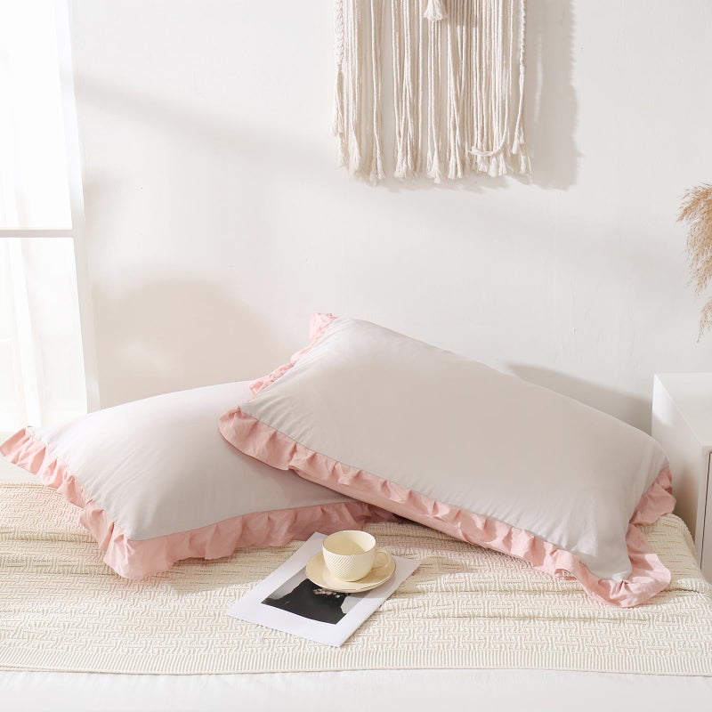 Merryword Pink Pillow Shams Beige و Pink عكس وسادات قياسية قابلة للانعكاس مجموعة غطاء وسادة لطيف من 2 وسادة متشاكفة ناعمة الأنيقة 2 حزمة (Queen (20'x30 '') beige pink) - Image 2
