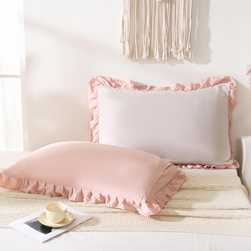 Merryword Pink Pillow Shams Beige و Pink عكس وسادات قياسية قابلة للانعكاس مجموعة غطاء وسادة لطيف من 2 وسادة متشاكفة ناعمة الأنيقة 2 حزمة (Queen (20'x30 '') beige pink) - Image 1