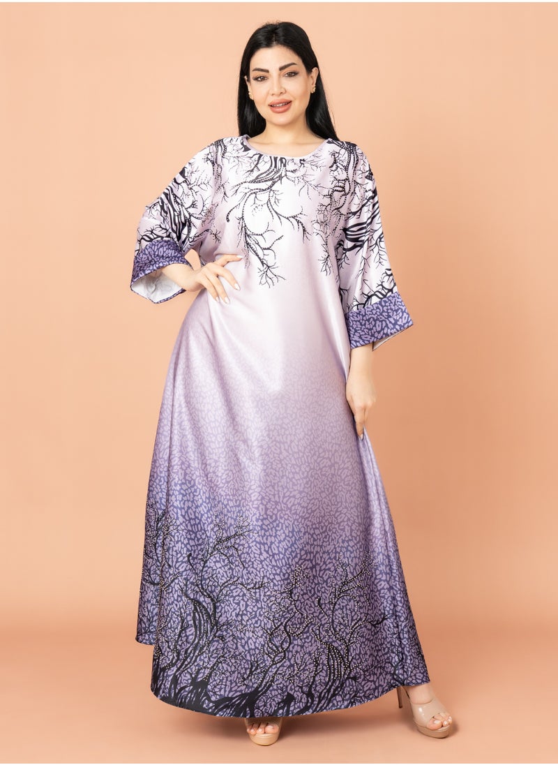 IKKXA Abstract Design Modern Jalabiya Purple  - Image 1