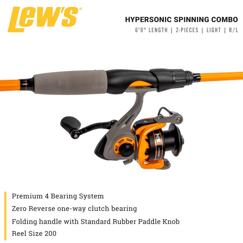 Lew's Lewâ€™s Hypersonic Spinning Reel and Fishing Rod Combo, 6-Foot Light Power Fast Action IM6 Graphite Rod, Size 200 Reel, 5.1:1 Gear Ratio, Orange/Gray - Image 2