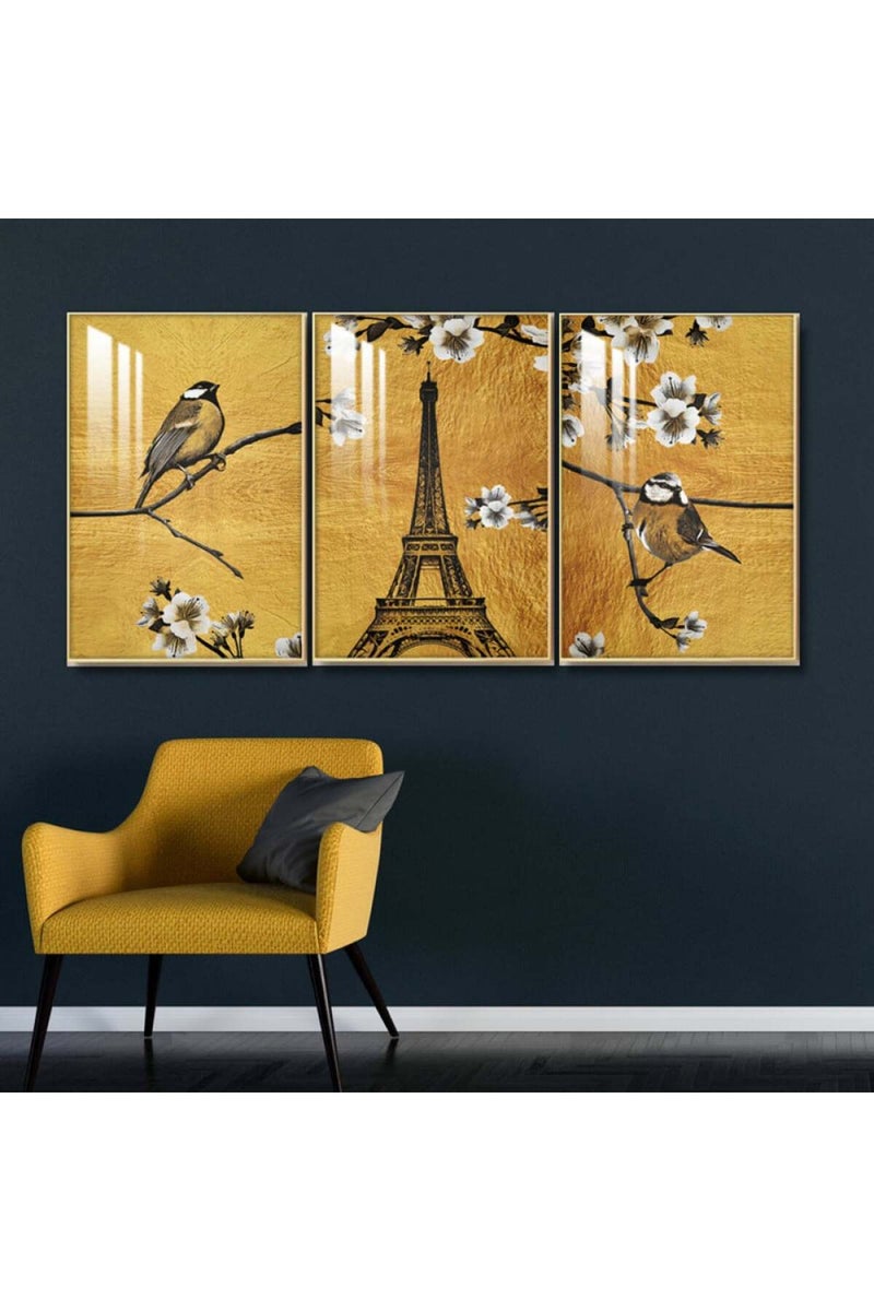 Marktna Three wooden wall painting with a frame and a clear acrylic layer - Image 1
